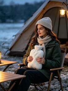 PVC Water-Filled Hot Water Bottle For Autumn And Winter, With A Plush Fabric Cover And Elastic Closure, Suitable For Filling And Flushing. - Multicolor - View 8