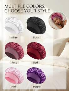 Awegeo 6pcs/1pc Neutral Satin Sleep Bonnet, Loose Elastic Band Soft Sleep Cap, Breathable Hair Protection, Suitable For Curly And Natural Hair - Multicolor - View 6
