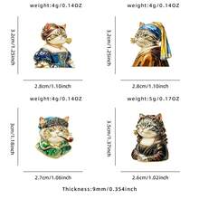 1pc Famous Painting Cat Enamel Pin, Mona Lisa Girl With A Pearl Earring Renaissance Kitten Gold Trim Lapel Pin, Metal Pin For Jackets Bags, Art Cat - Multicolor - View 8