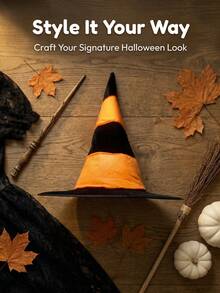1 pieza Sombrero de bruja clásico negro puntiagudo, sombrero de disfraz de Halloween unisex con estampado de araña y calabaza, adecuado para fiesta de disfraces, accesorio de decoración para fiesta de Halloween de Trick or Treat - Sombrero de bruja para fiesta - Ver 3