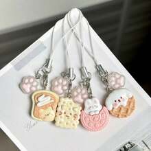 1pc Cute Cartoon Panda Cookie Cake Phone Charm Pendant, Realistic Food Toy Anti-Lost Couple Gift - Multicolor - View 9