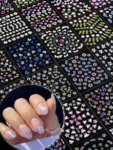 1 pieza Pegatinas de arte de uñas florales, pegatinas de color de uñas talla grande populares, pegatinas de arte de uñas con flores coloridas, pegatinas de decoración con cristales, pegatinas de arte de uñas florales de margarita 3D autoadhesivas lindas, accesorios de arte de uñas con forma de corazón, accesorios de decoración de diseño de uñas para mujeres y niñas - Multicolor - Ver 7