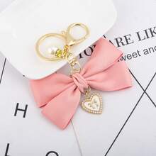 Sweet And Stylish Ribbon Bow Keychain Faux Pearl Keychain, Metal Accessory Clasp Women's Pearl Chain Bag Charm Valentine's Day Diy Gift Jewelry - Multicolor - View 7