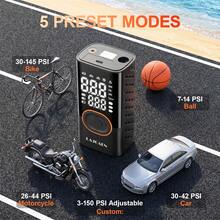 Pompa Udara Darurat 3-in-1 dengan Lampu Senter LED (Putih Konstan/Merah Berkedip Lambat/Merah Berkedip Cepat), Layar Digital Menampilkan Tekanan dan Level Baterai Secara Real-Time, 5 Mode Pengisian Udara yang Telah Ditetapkan, Mati Otomatis, Cocok untuk Mobil, Sepeda, Sepeda Motor, Bola, dan Aktivitas Luar Ruangan - Wireless - View 3