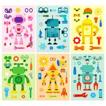 6pcs Cartoon Robot Face Changing DIY Collage Stickers, Robot Parts Build Stickers, Kids Early Educational Handmade Toy, Quiet Book & Party Game Craft Supply - Multicolor - View 4