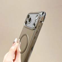 1pc Electroplated Mirror Magnetic 14/13/12/11/17/16/15 Pro Max Shockproof Phone Case - Clear - View 5