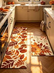 1/2pcs Vintage Thanksgiving Pumpkin & Maple Leaf Pattern Diatomaceous Earth Bath Mat, Super Absorbent, Non-Slip, Perfect For Bathroom, Kitchen And Dining Room, Quick Dry, Machine Washable, Ideal Home Decor And Bathroom Mat Gift - Multicolor - View 1