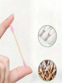 1 Box Bamboo Double-Ended Cotton Swabs, 200pcs Soft & Comfortable Disposable Cotton Swabs For Nail Art And Makeup - Multicolor - View 8