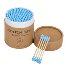 1 Box Bamboo Double-Ended Cotton Swabs, 200pcs Soft & Comfortable Disposable Cotton Swabs For Nail Art And Makeup - Multicolor - View 12