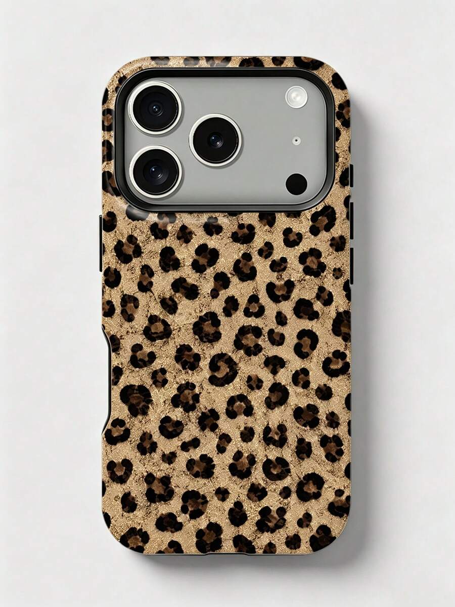 1 Stück modische innovative 2-in-1 Handyhülle, glänzendes hellbraunes Leopardenmuster Design, Vollschutz Hartschale, kompatibel mit iPhone 17 Pro, 16e, 16, 15, 14, 13, 12, 11, XR und XS, hochwertige Mode, Spaß, Unisex, geeignet für die Feiertage - Verschiedenfarbig - Übersicht 1