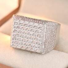 Women's Fashion Wide Band Ring, Square Face Fully Set With Synthetic Zirconia, Luxury High-Profile Versatile Style, Suitable For Evening Gowns, Eye-Catching Finger Ring - Silver - View 7
