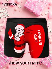 1pc Customized Men's Boxer Briefs, Heart-Shaped Face Pattern Printed Men's Underwear, Personalized Photo Men's Boxer Shorts, Gift For Your Loved One, His Gift - Black - View 2