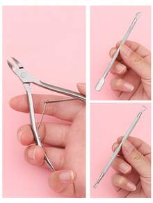 2/1pc Stainless Steel Nail Salon Cleaning Tool Steel Pusher Dead Skin Pliers - Silver - View 2