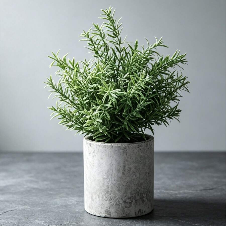 1pc 2D Flat Printed Acrylic Simulated Mini Rosemary Desktop Decor, Eucalyptus Potted Plant Suitable For Living Room, Desk, Kitchen Gift, Yard Decoration - Army Green - View 1