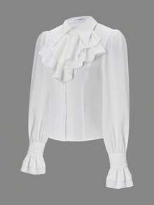 Women's Autumn Commute Elegant Vintage Court Style Gothic Multi-Layer Ruffle Waist-Cinching Blouse, Halloween, Streetwear, Party - White - View 8