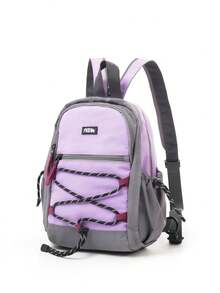 Unisex Mini Hiking Backpack, Color Block Small Outdoor Daypack With Elastic Rope Decor, Padded Adjustable Shoulder Straps - Multicolor - View 7