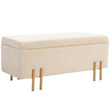 Sofa z siedziskiem, tapicerowana ławka z miejscem do przechowywania, ławka z szufladą, tkanina, metal, drewno kauczukowe, pianka, zielony, 100 x 40 x 42 cm On-Site - Beż + Drewno - Zobacz 1