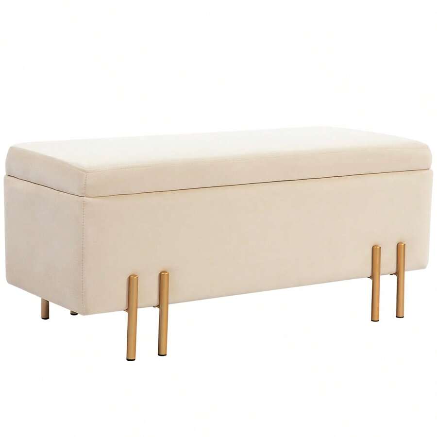 Sofa z siedziskiem, tapicerowana ławka z miejscem do przechowywania, ławka z szufladą, tkanina, metal, drewno kauczukowe, pianka, zielony, 100 x 40 x 42 cm On-Site - Beż + Drewno - Zobacz 1