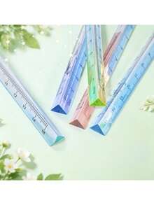 3件組隨機配色創意彩色透明三角柱漸層尺，三角3D設計握感舒適防滑，刻度印刷清晰準確，長度15cm/5.91in，適用日常測量、手帳、繪圖、辦公與學校用品，開學季必備 - 漸層色三角柱直尺 - 查看 8