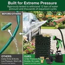 100FT Heavy-Duty Garden Rubber Hose With 10 Function Nozzle, Heavy-Duty Super Strong Solid Brass Fittings, Outdoor Water Hose, Car Wash Water Pipe, Courtyard Watering, Pet Shower, Smooth Hose Design, Durable Material. - 黑色 - 查看 10