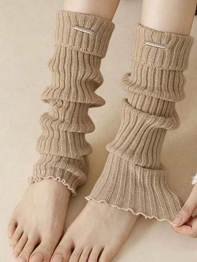 5 Pairs Women's Solid Color Vertical Striped Leg Warmers, Simple Fashion Versatile Thigh High For Autumn/Winter, Cozy - Multicolor - View 9