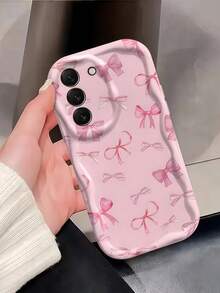 1 buah Casing Ponsel Bertekstur Gelombang Lembut Gaya Minimalis, Motif Pita Merah Muda Terang, Warna Putih Susu, Tekstur Gelombang, Cakupan Lensa Penuh, Casing Lembut, Kompatibel dengan Ponsel Seri 1 - Putih - View 2