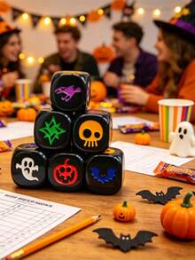 6-Sided Engraved Acrylic Halloween Dice, MTG Magic Tabletop Game Spell Counter Dice, Skull Pumpkin Ghost Pattern Dice, Halloween Party And Tabletop RPG Game Gift (6pcs/Box) - Multicolor - View 3