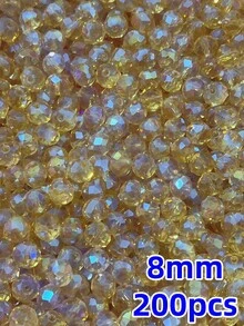 100顆 8mm 高級扁圓散珠水晶玻璃珠，手工DIY珠寶手鍊項鍊配件 - 艷金色 - 查看 9