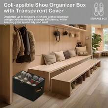 2pcs Closet Shoe Storage Set, Includes 1 Large Shoe Storage Box With Clear Lid And Reinforced Handle, 1 Foldable Storage Box For Boots, High Heels, Sneakers, Flats, Perfect Home Organization Solution - View 7