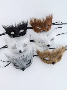 1pc Fluffy Fox Half Face Mask, Plush Animal Eye Mask With Adjustable Strap, Carnival Party Halloween Theme Costume Makeup Mask, 6 Colors Available - Multicolor - View 5