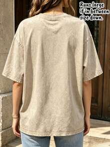 1pc Local Shopping Plus Size 230g Heavyweight 100% Cotton Vintage Washed Basic Oversized T-Shirt - 杏色 - 查看 1