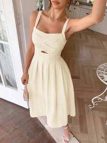Women's Summer Textured Spaghetti Strap Dress - Apricot - View 3