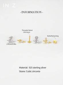 IN Z 1件 925純銀心形鋯石鑲嵌劍形耳釘，適合女性日常配戴 925純銀珠寶，劍形耳釘，可疊戴 - 愛心劍 - 查看 4