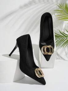 NANBEI ZUO Fashionable Gold Buckle Women's Black Fine Heeled Shoes - Simple And Versatile Office Style Spring/Autumn Daily Pointed Toe High Heels - Black - View 6