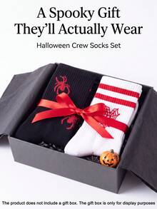 2/4 Pairs Men's Gothic Style Halloween AB Mid-Calf Socks, Printed With Spider And Spider Web Patterns, Fun Mid-Calf Socks, Versatile And Comfortable, Suitable For Halloween, Daily Sports Wear, Back To School Season, Perfect Gift - Multicolor - View 7