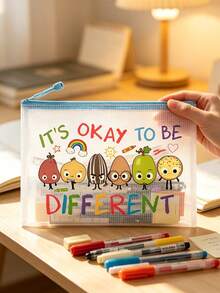 Teacher Gift "It's Okay To Be Different" Theme Zipper File Storage Bag, Macaron Color Toiletry Storage Bag, Waterproof PVC Travel Storage Bag/Transparent Zipper Pouch, Perfect For Daily Office Use, As A Thoughtful School Year Entry Gift, Or Short Trips. This Is An Excellent Gift For Birthdays, Back To School, Graduation, Christmas, Halloween, Spring Break, Easter, And Teacher's Day,Travel Essential - Multicolor - View 3