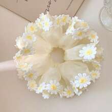 1pc Women's Cute Daisy Mesh Double Layer Hair Scrunchie, Fashionable Back Bun And Ponytail Hair Accessory, Suitable For Women's Daily, Party And Travel - Multicolor - View 1