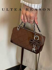 1pc Solid Color Suede New Women's Bag, Shoulder Bag, Crossbody Bag, Fashion Quilted Chain Square Handbag, Suitable For Commuting, Shopping, Dating - Coffee - View 5