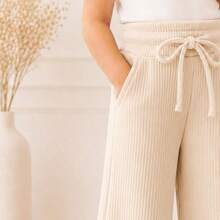 Kids' Wide-Leg Pants, Ribbed Cotton, Comfortable And Soft With Pockets - 米白色 - 查看 2