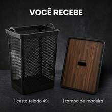 Black Mesh Multipurpose Laundry Basket 49L With Lid And Wooden Label - Negro - Ver 8