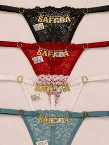 Calcinha Fio Cheiroso Sensual Com Joia Palavra Strass S.*.F.*.D.* lingerie Moda Íntima - Branco - Visão 2