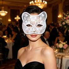1 Set Black & White Lace Sexy Masquerade Mask, Decorative Cosplay Stage Performance Prop, Lace Erotic Women's Cat Face Mask, Perfect For Party & Ball Dress-Up, Mysterious Lace Mask - View 9