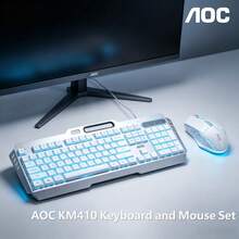 AOC KM410 Gaming Wired Keyboard & Mouse Combo RGB Lighting Mechanical Feel 104 Keys Office Computer Keyboard Set Ergonomic Design - View 2