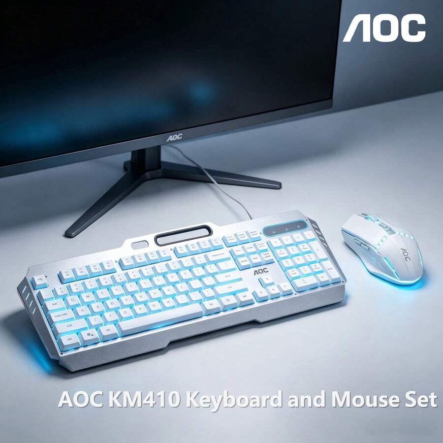 AOC KM410 Gaming Wired Keyboard & Mouse Combo RGB Lighting Mechanical Feel 104 Keys Office Computer Keyboard Set Ergonomic Design - View 1