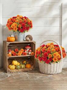 3/1 18heads Artificial Autumn Chrysanthemum Flowers, UV Resistant Realistic Non-Fading Fake Mums Marigolds Plant, Autumn Floral Arrangements For Outside, Garden, Yard Suitable For Vases, Table Centerpieces, Wedding Decor, Autumn Home Decor (Orange, Burnt Orange, Red) - Multicolor - View 3