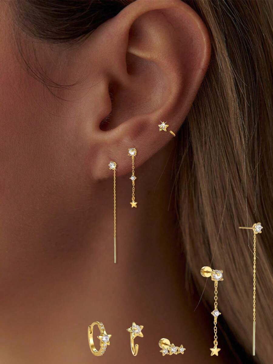 1pc Hot-Selling S925 Sterling Silver Star-Shaped Cubic Zirconia Stud Earring, Fashionable And Versatile, Suitable For Various Outfits - Single - View 1