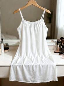 1pc Women's Loose Spaghetti Strap 100% Cotton Moisture-Wicking Breathable Nightgown Loungewear - White - View 5