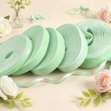 6/10/15/20/25mm Light Green Flocked Ribbon Mixed Sizes 5 Yards Vintage Flocked Satin Ribbon Suitable For Christmas Tree Decoration, Gift Wrapping, Bouquet Tying, Wedding Decor And Various Handmade DIY Crafts - View 1