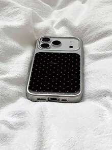 1pc Fashionable Korean Ins Style Premium Minimalist Girl Solid Color Polka Dot Phone Case Compatible With IPhone 17ProMax 17Pro 16ProMax 15 14 Plus 13 12 11 Pro Max 17Air High Quality Silver Plated Shockproof Case Women's Gift - Black - View 4