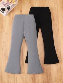 Purechapter 2pcs Tween Girls Fashion Casual Thermal Lined Solid Color High Waist Flared Pants, With Pockets, Autumn/Winter - Multicolor - View 3